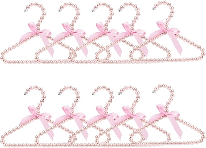 Pearl Hangers for Pet Clothes, Mini Clothing Hangers with Exquisite Design, Organize Your Wardrobe, Reliable Material, Wide Usage for Infant Baby Girls Boys Toddlers Dogs Cats (10pcs-Pink)