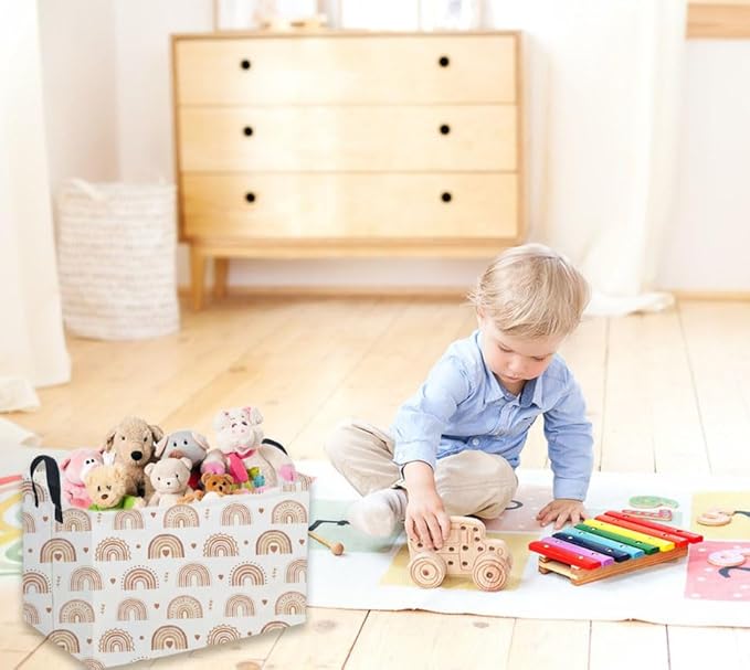 Sanjiaofeng Rectangular Boho Basket Rainbows Storage Bins,Girls Storage Basket with Handles.Clothers,Books,Kid's Gifts Bins. (Rainbows)