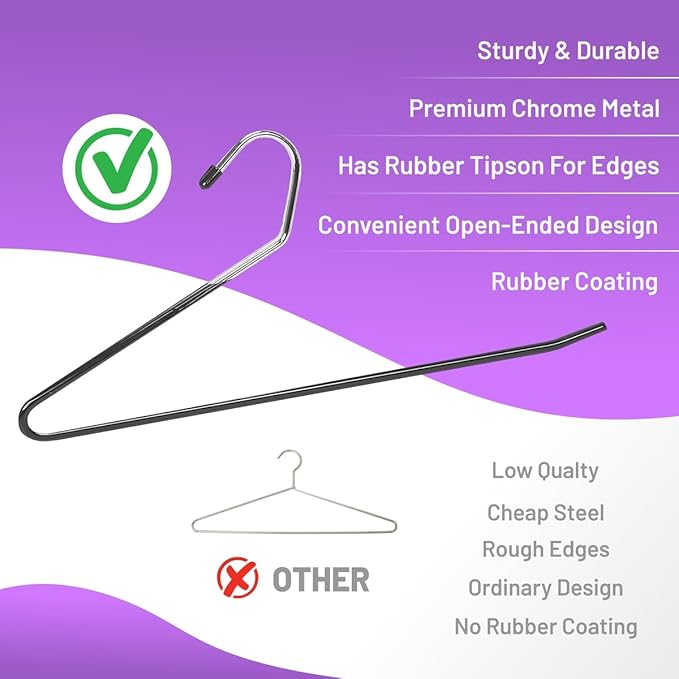 Open Ended Pants Hangers 20 Pack Non Slip Pants and Jean Hangers for Closet Space Saving Clothes Hanger Strong, Durable, Organize Your Closet and Save Space Skirt Hangers Black (20)