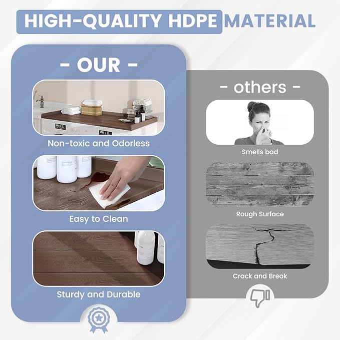 Sundale HDPE Washer Dryer Countertop, No-Installation Laundry Topper for Washer and Dryer, Waterproof Odorless Countertop for Laundry Room Storage, 27.5" x 54" (Brown)