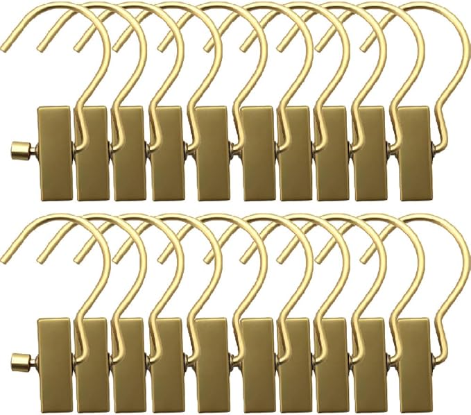 Boot Hangers Clips Hanging Laundry Hooks Clothes Pins Hanger with Clip, Portable Golden Home Travel Hangers for Socks Towels Shoes Clamps,Heavy Duty Closet Hanger Organizer (20 Pack)