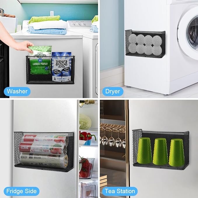 Picowe Magnetic Shelf for Fridge, Aluminum Foil & Plastic Wrap Holder Organizer for Refrigerator, Magnetic Laundry Organizer for Washer /Dryer, Fridge & Small Spaces (Black)