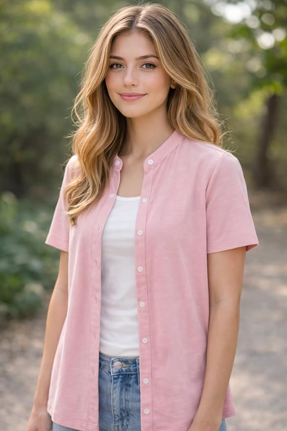 USBD Post Mastectomy Shirt with Drain Pockets Band Collar Post Op Recovery Tops
