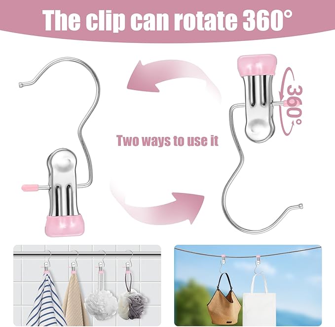 30 Pcs Boot Hangers Clips, Laundry Hooks with Clips, Portable Hanger Clips with Hooks, Heavy Duty Boot Hanging Clips, Hanging Pants, Jeans, Tall Boots, Hats, Pink