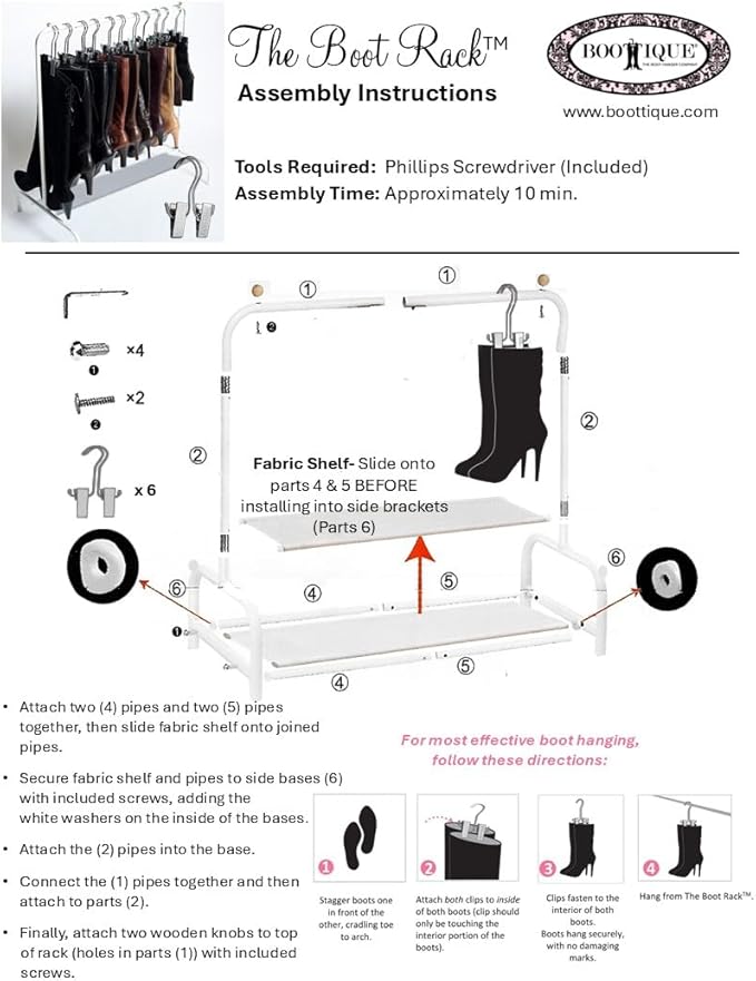 Boottique Boot Organizer: The Boot Rack - Fits in Most Closets- Hangs, Holds, Shapes, & Protects every size and style of Boots (The Boot Rack with 6 Original Silver Hangers)