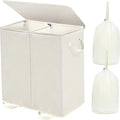 Double Laundry Hamper with Lid and Removable Bags, Laundry Basket 2 Section, Double Hampers for Laundry, Large Divided Hamper, Dual Laundry Hamper 2 Section with Handles Dorm 140L Beige