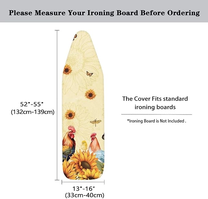 Sunflower Chicken Ironing Board Cover and Pad Standard Size Padding Decorative Cover for Iron Board 15x 54 Ironing Board Covers Built in Ironing Board Sleeve with Elastic Edge Butterfly