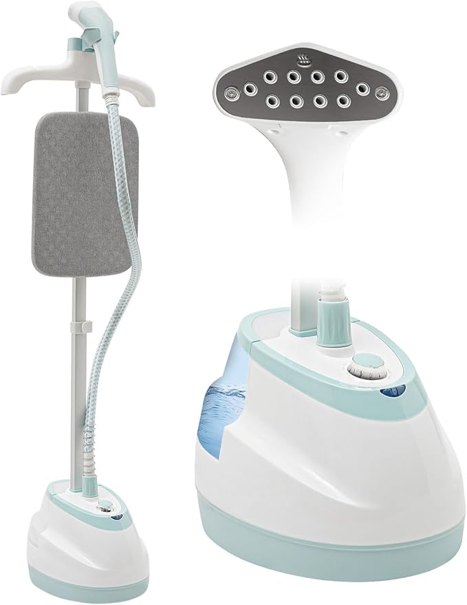 Standing Garment Steamer,Steamer for Clothes,1350W Fabric Steamer Standing Clothes Steamers with Ironing Board, Adjustable Rod & 1.6L/0.42gal Water Tank Wrinkle Remover Heats in 45 Seconds (White)