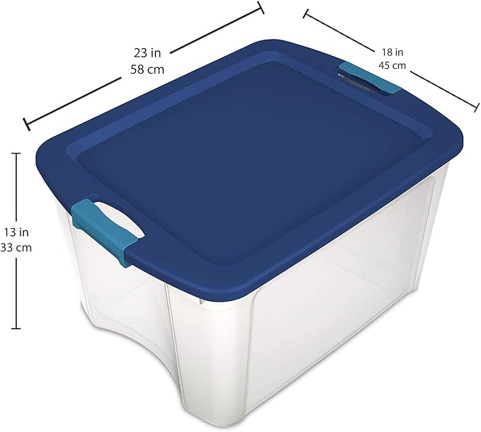 Sterilite 72 Qt./18 Gal. Latching Storage Bin with Clear Base - True Blue