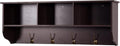 Elegant Espresso Wooden Wall-Mounted Coat Rack with Shelf - Entryway Organizer with 4 Dual Hooks - Modern Storage Display for Home Decor, Plants, Photos - MDF Construction - 39"x8"x14"