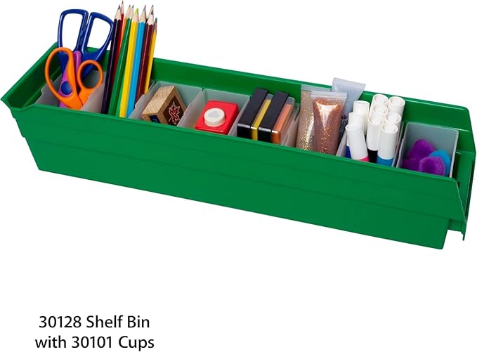 Akro-Mils 30128 Plastic Shelf Bins, Heavy Duty Storage Bins for Garage, Closet, and Drawer Organization, 18-Inch x 4-Inch x 4-Inch, Green, 12-Pack