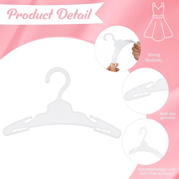 60 Pcs Doll Clothes Hangers for 18 inch Dolls,White Sturdy Non-Bend Non-Slip Clips Clothes Hanger Space-Saving Wardrobe Hanger for Girl Dolls Gown Dress Outfit Dollhouse Furniture Accessories