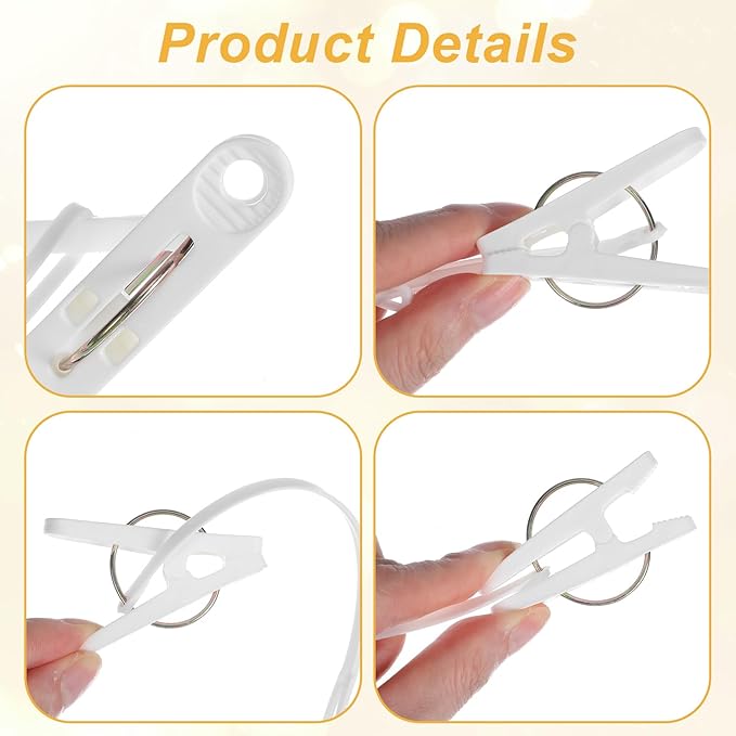 120 Pack Multi-Purpose Laundry Hooks Hanging Clips Bulk with Plastic Rope Hanger Clips for Baby Clothes Closet Organizer for Pants Hat Sock Boot Bra Towel Bathroom Wardrobe Kitchen White