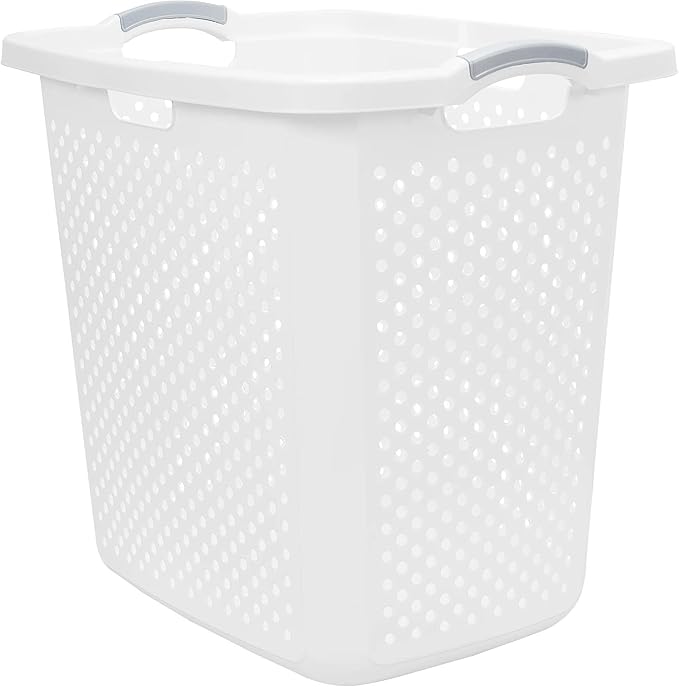 2-Pack 2.5 Bushel Large White Plastic Laundry Baskets - Heavy Duty Hamper with 4 Handles & Ventilation Holes, Space-Saving Storage for Laundry Room, Apartment, Dorm, Bedroom, Bathroom