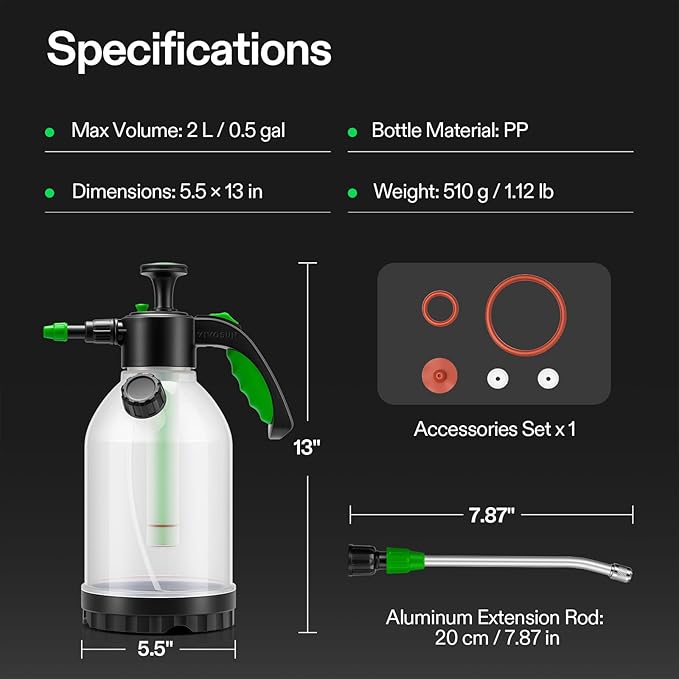 VIVOSUN 70oz Pump Sprayer, Portable Water Spray Bottle for Spraying Plants, Flowers, Weeds and Cleaning, Hand Pump with Side Filling Port, Measuring Cup, Adjustable Nozzles