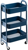 AGTEK 3 Tier Utility Rolling Cart with Lockable Wheels, Metal Multifunctional Storage, Organizer Cart for Kitchen, Office, Living Room, Makeup, Craft, Art Studio,Navy Blue