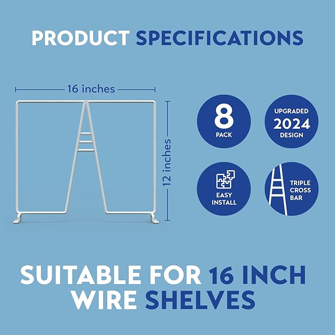 Tall Wire Shelf Dividers for Closet Organization – 8 Pack for 16 Inch Wire Shelves Only - Measure Before You Buy - Sturdy and Easy Set-Up with Bonus Rose Gold Hanger