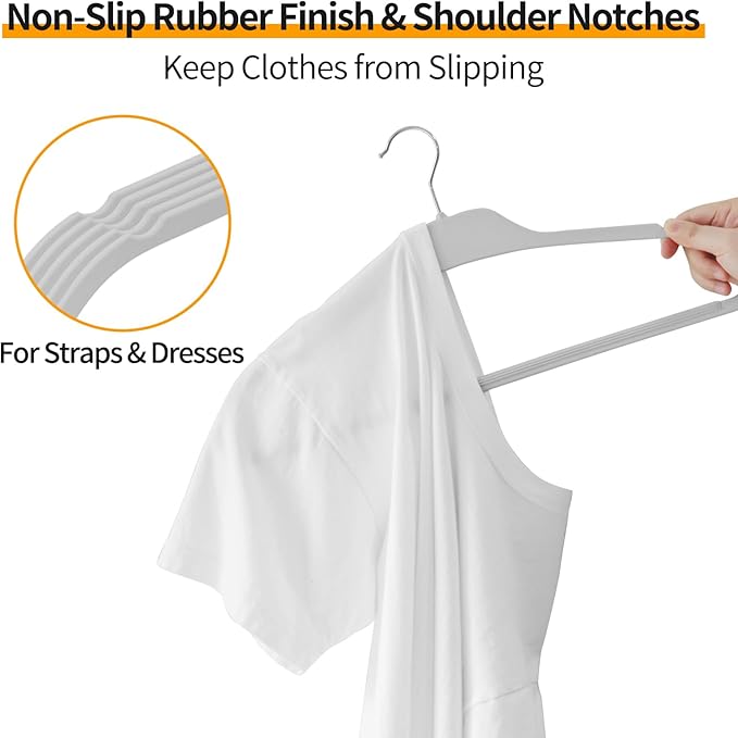 Non-Slip Rubber Coated Hangers, 30 Pack Plastic Clothes Hangers with 360° Swivel Hook 17.7 Inches Slim Space Saving Hangers for Adult Clothes Shirts Dresses Pants, Gray