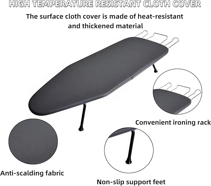 Compact Foldable Tabletop Ironing Board - with Iron Rest and Heat Resistant Cover, Portable Non-Slip Mini Iron Board for Home and Travel (Blue)