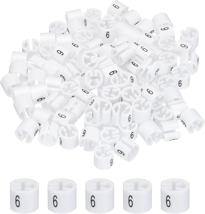 MECCANIXITY Clothes Hanger Marker Colored Hanger Sizer Garment Markers Tag (Number 6, White) for Garment Clothing Color Coding, Pack of 100 Pcs
