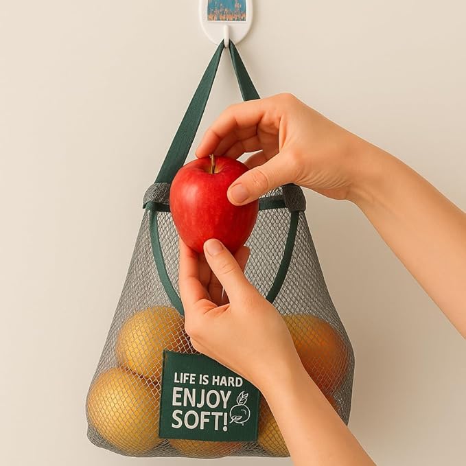 Durable Reusable Hanging Storage Mesh Bags for Fruits, Vegetables, Garlic, Ginger & Potatoes, Kitchen Storage Mesh Bag, Breathable Storage Bags for Pantry, Home Decor & Kitchen Decor (2 blue bags)