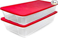 HOMZ 2-Pack Holiday Tote, Clear Plastic Storage Organizer Bins with Lids, 41 Quart, Red - Stackable Organizing Containers for Christmas Ornament Decorations, Gift Wraps, and Crafts