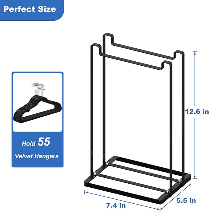 Thipoten Hanger Organizer, Adjustable metal Hanger Stacker for adults and children, Holding up to 55 velvet/wire/plastic hangers, Perfect Space Saver for Closet Laundry Room (Black)