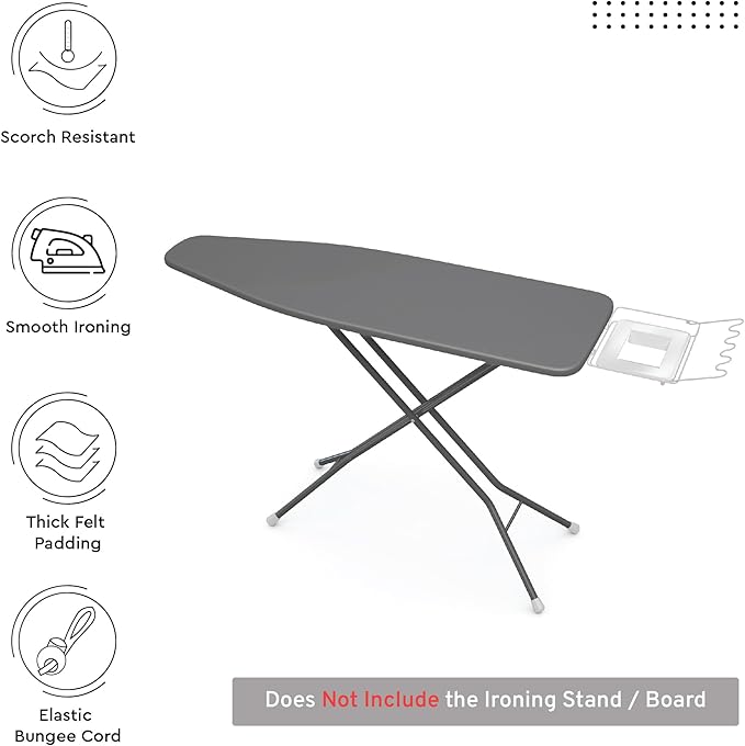 Encasa XO Mini Ironing Board Cover with Extra Thick Pad, Plain Colors, Elasticated, (Fits Standard Mini Boards of 28"x12") Heat Reflective - Grey