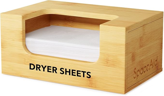 SpaceAid Dryer Sheet Holder with Opening and Labels, Laundry Softener Dryer Sheets Dispenser for Home Laundry Room Farmhouse Decor, Organization and Storage, Bamboo Box Container Organizer