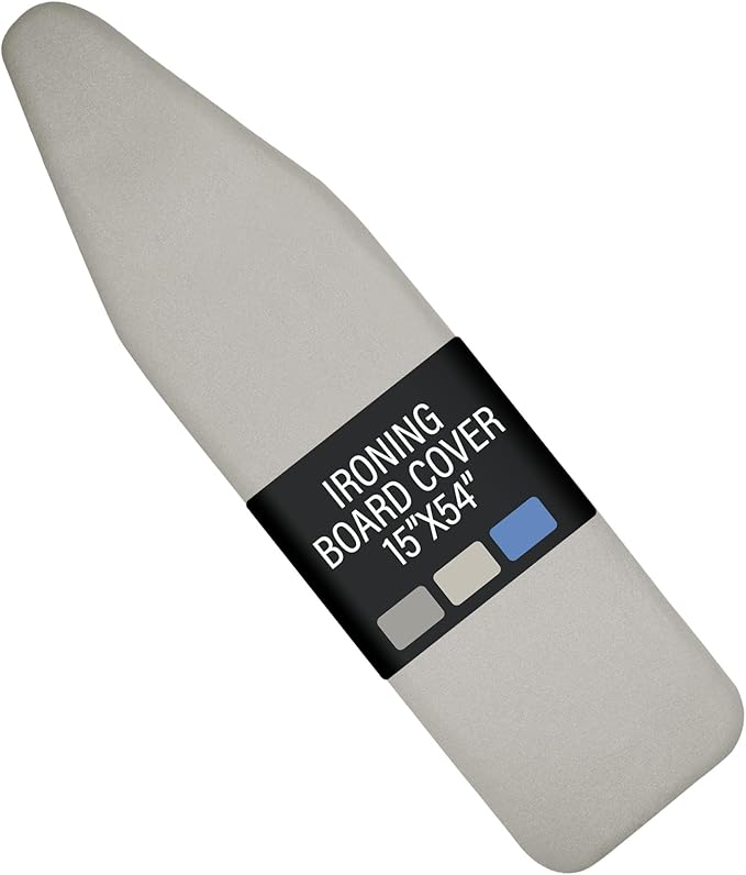 Iwtmm Ironing Board Cover and Pad with Silicone Coating, Thick Scorch-Resistant Padding, Heavy Duty for Home & Professional Use, Fits 15 x 54 Inches Boards, Secure Hook & Loop Fastener (Silver)