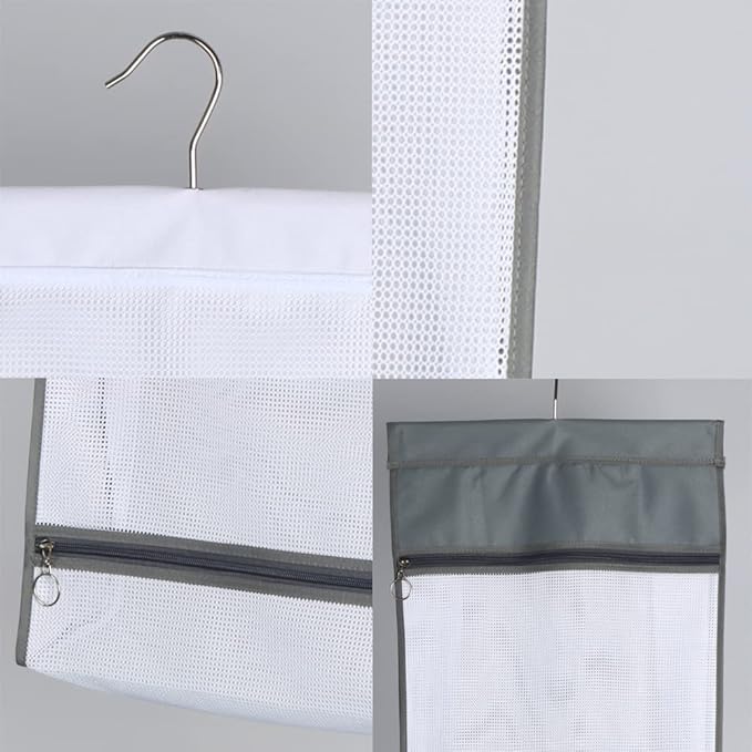 Jelier Hanging Mesh Laundry Basket,Collapsible Fabric Laundry Hamper with Rotatable Hanger,Portable Storage Bag for Apartment,RV,Camper,Cabin,College Dorm Use (white)