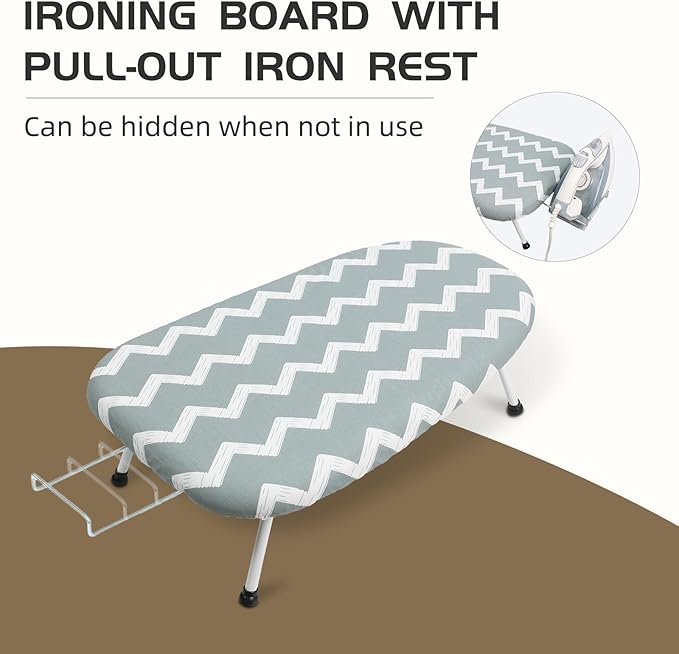Mini Ironing Board Tabletop Ironing Board Compact Foldable Iron Board Thick Steel Tube with Heat Resistant Covers, Iron Rest for Dorms, Apartment and Travel,Gift for Women(Blue Wave)