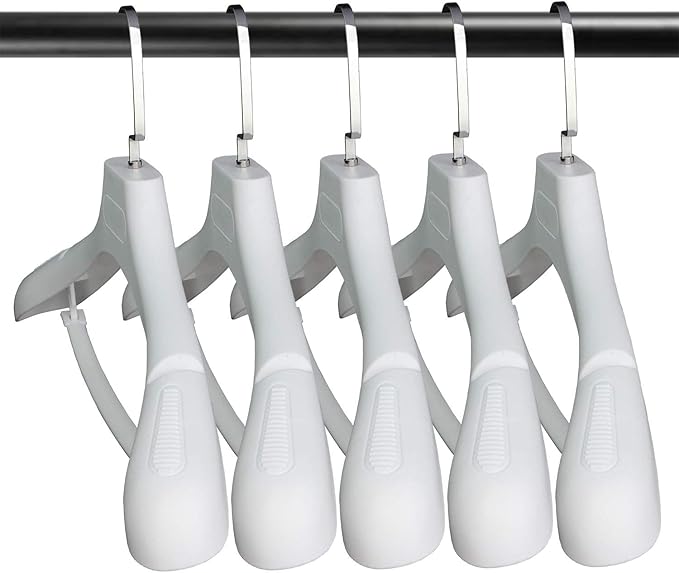 DEDU Suit Hangers for Men 15 Pack, White Coat Hangers Extra Wide Non Slip Width 17.7", Thick Plastic with Pants Bar & Metal Hook
