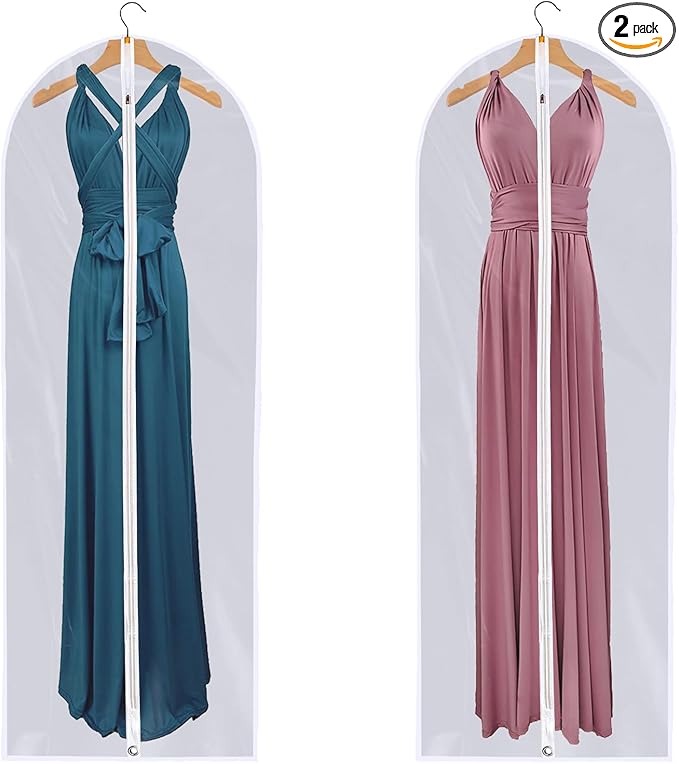 Dress Bags for Gowns Long - Foldable, 65" Clear Garment Bags for Closet Storage and Travel 24"x65"/ 2 Pack