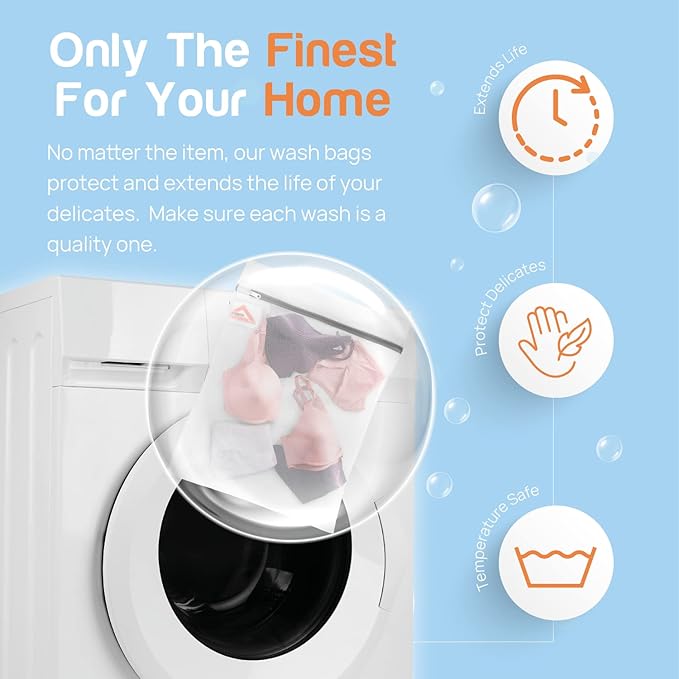 InsideSmarts Premium Mesh Laundry Bags Set of 5: Jumbo (1 White), Large (1 Black & 1), Medium (2) Elastic Gard & Rust-Proof Zipper Bags - Durable Laundry Wash Bags