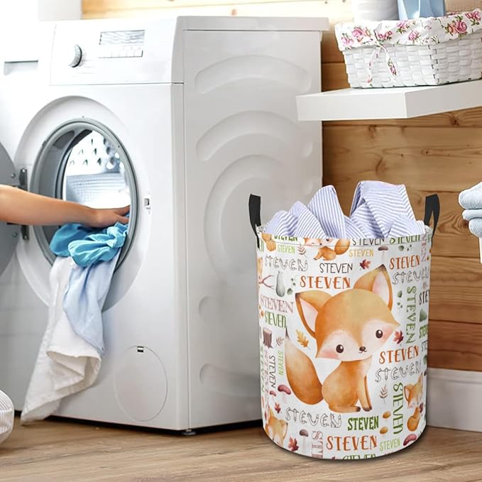 Fox Laundry Basket,Personalized Laundry Hamper for Boys Girls,Custom Laundry Basket With Name, Customized Dirty Clothes Hamper for Bathroom Bedrooms,M-19.5"X 15.7"