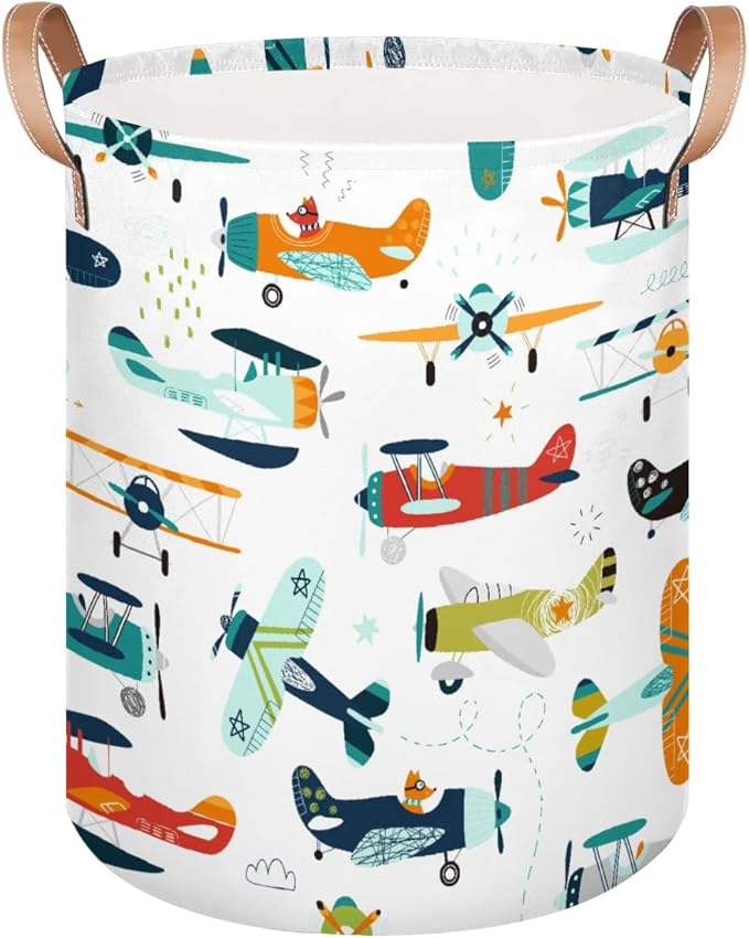 Fox Airplane Large Laundry Basket - Funny Animal Kids Laundry Hamper with Handles - Collapsible Dirty Clothes Organizer Boys Toy Storage Bin Nursery Hamper for Bedroom Bathroom Decor