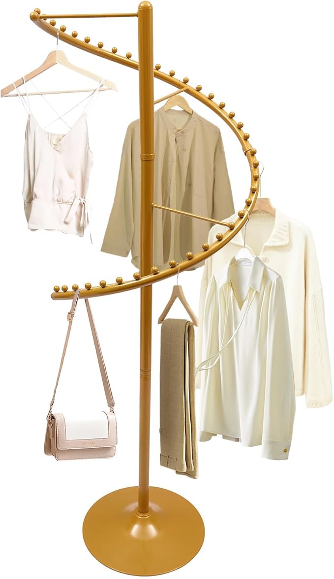 YIYIBYUS Rotating Clothing Rack, 38 Ball Heavy Duty Garment Rack, Standing Iron clothes Hanging Rack Freestanding Hanger For Boutique Display Bedroom Space Saving (Gold)