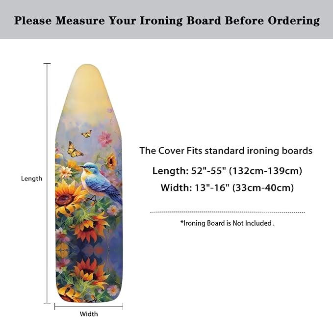 GLENLCWE Sunflower Hummingbird Ironing Board Cover Fits All Standard Sizes,Heavy Duty Iron Board Cover Replacement Thick Iron Board Protector with Elastic Edge and Hook and Loop