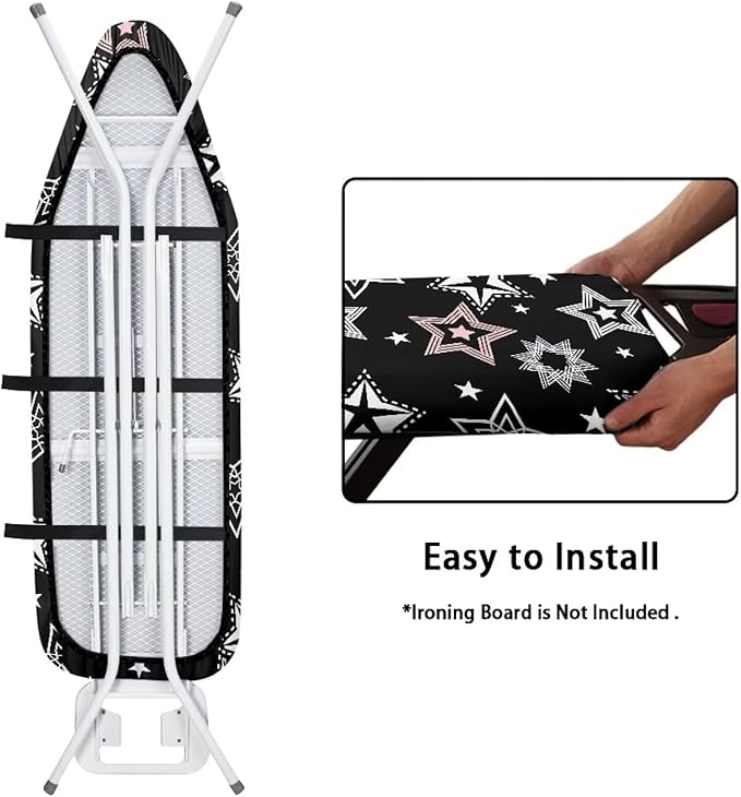 Black Fashion Iron Board Cover with Elastic Edge Large Fits All Standard Size Ironing Board Covers Heavy Duty Pressing Cloth for Ironing Stain Resistant
