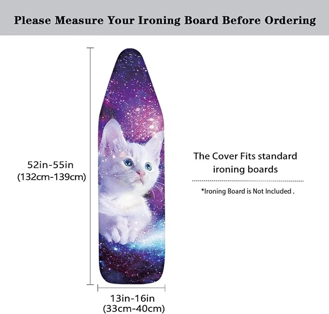 GLENLCWE Galaxy Cat Print Ironing Board Cover Padding with Elastic Edges Full Size Replacement Ironing Board Cover with Extra Thick Pad Scorch Resistant