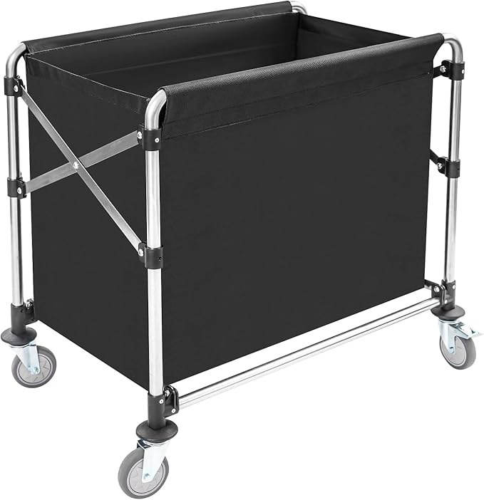 Commercial Laundry Cart with Wheels, 440lbs Heavy Duty Folding Laundry Cart, Rolling Laundry Basket with Oxford Cloth Hamper, 34.25 * 20.47 * 30.7in for Home, Dorm, Hotel, and Commercial Use (Black)