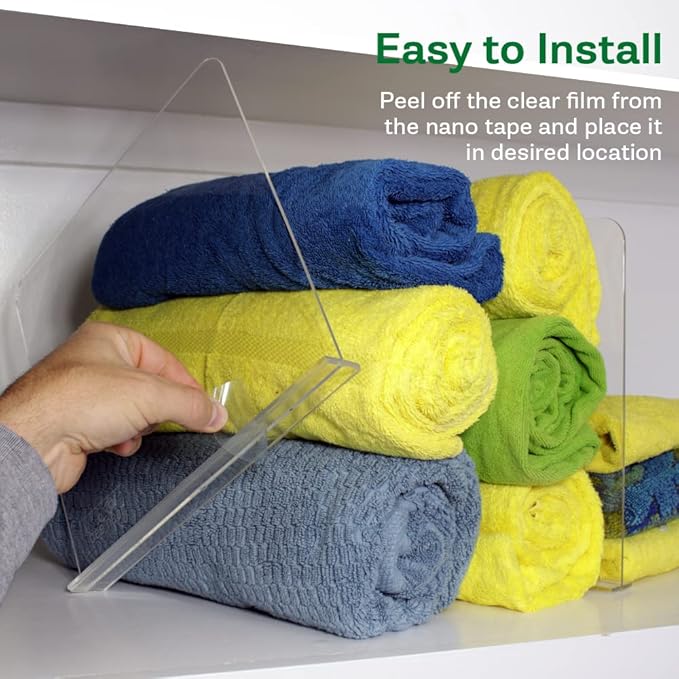 Bee Neat Closet Organization with Acrylic Clear Shelf Dividers - Closet Shelf Organizer for Clothes, Towels, Sweaters, Purses, and Books - Shelf Separators - 4 Pack (11¼" Tall x 11 ⅝ Deep)