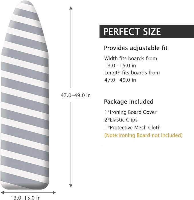 SheeChung 49"x15" Ironing Board Cover and Pad - with Elasticized Edges and 2 Connecting Straps,Premium Heavy Duty 4-Layer Silicone Coated Cover,Heat Reflective,Scorch Resistant