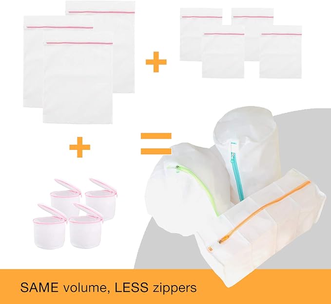 EASY WASH - Large 3D Mesh Laundry Bag Set – Perfect for Bras, Sweaters, Stockings & Delicates, Ideal for Travel, Storage & Laundry. Includes Bonus Organizer Pouch, Durable Mesh, Colorful zippers.