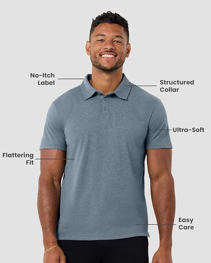 INTO THE AM Polo Shirts for Men - Slim Fit Short Sleeve Collared Shirt S - 4XL Fitted Collar Polos for Work