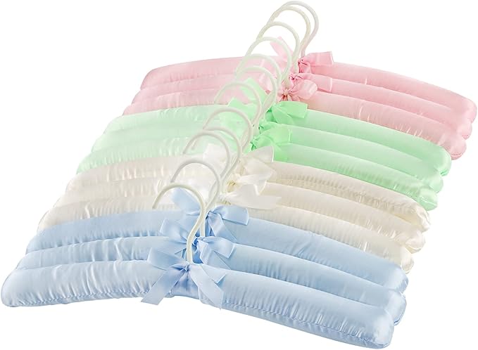 Tosnail Non-Slip Satin Padded Hangers Collection Shirt/Blouse Hangers - Pink, Blue, Green, White (12)
