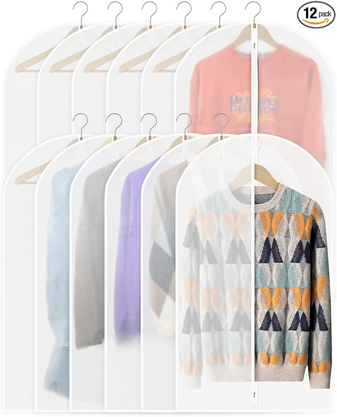 Clear Garment Bags for Hanging Clothes 12 Packs Suit Bags for Closet Storage Hanging Clothes Plastic Garment Bags Dress Bag for Suits, Coats 24'' x 40''