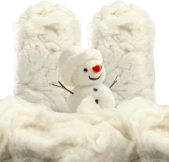 Newwiee Clean Wool Batting Stuffing for Stuffed Animals Roving Wool Felting Filler for Crafts Needle Cushions Pillow Knitted Stuffed Toys Animals Blending and Dryer Balls, Natural White(1.1 lb)