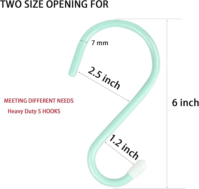 6 Inch Large Heavy Duty S Hooks,Green S Hook for Hanging Clothes,Rubber Coated S Hooks, Non Slip Vinyl Coated S Hanger Hook for Hanging Plants Outdoor, Pots and Pans, Coffee Cups, Garden